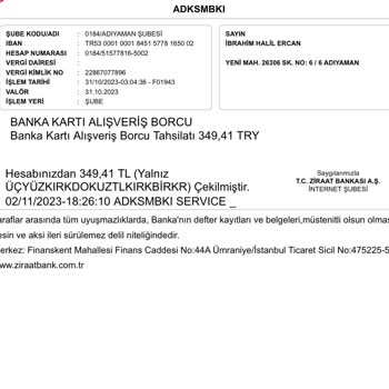 Ziraat Bankası Banka Kartı Alışveriş Borcu Tahsilatı