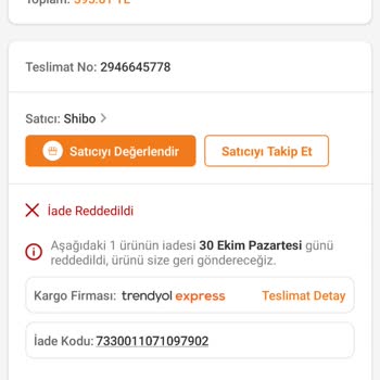 Shibo Kullanmadığım Ürünün İadesini Kabul Edilmedi