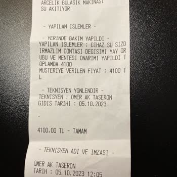 Arçelik Yetkili Servisinden Fatura Talebi