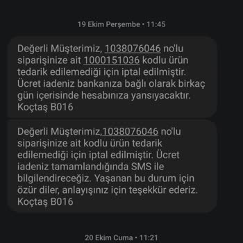 Koçtaş Siparişin İptal Edilip Fiyatın Yükseltilmesi