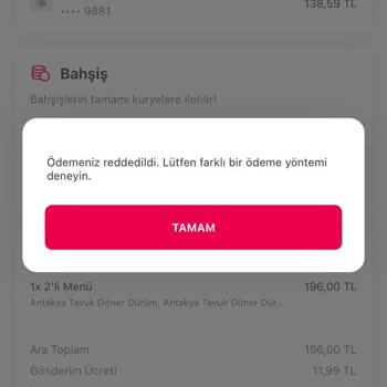 Yemeksepeti Online Ödeme Yapılmıyor