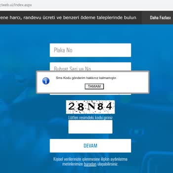 TÜVTÜRK Tüvtürk Randevu SMS Kodu Gönderim Hakkınız Dolmuştur