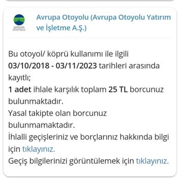 Avrupa Otoyol İşletmesi Yanlış Okuma Cezası