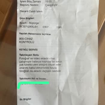 20 Günlük Bosch Dikey (BCS712xxl) Süpürgem Arızalandı