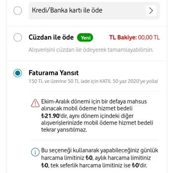 Vodafone Mobil Ödeme Limiti