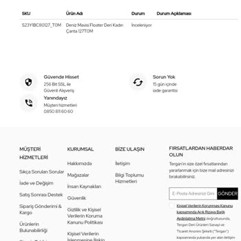 Tergan İnternet Sitesi İade Sorunu