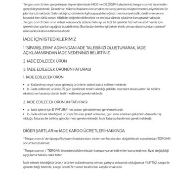 Tergan İnternet Sitesi İade Sorunu