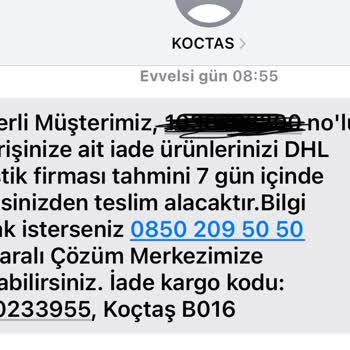 Koçtaş İade Kargo Süresi Yanıltıcı Bilgi Vermesi