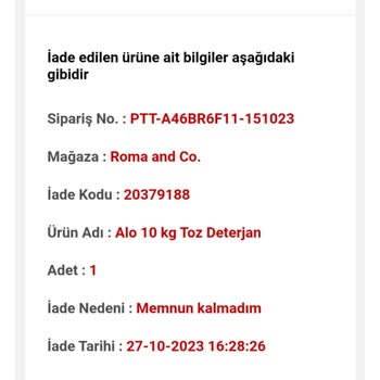 PttAVM İadeye Yolladığım Ürün İçin Dönüş Yapılmadı