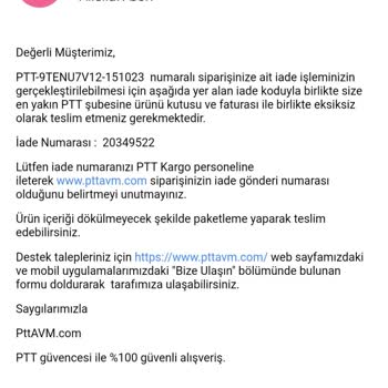 PttAVM İadeye Yolladığım Ürün İçin Dönüş Yapılmadı