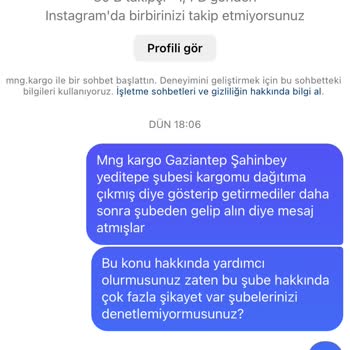 MNG Kargo Gaziantep Şahinbey Yeditepe Şubesi Mağduriyeti