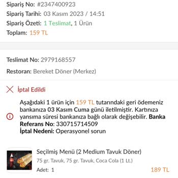 Trendyol Yemek Siparişim 1 Saat Bekletildikten Sonra İptal Edildi