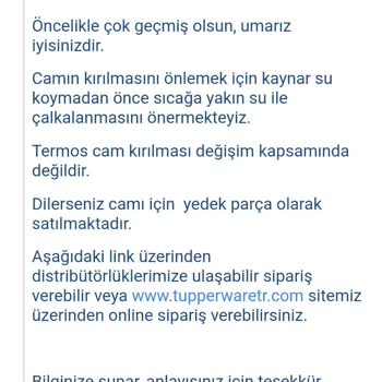 Tehlikeli Ürün Satışı Tupperware Termos