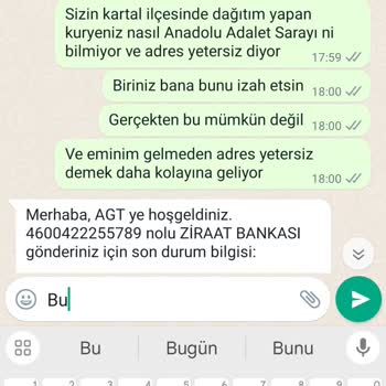 AGT Kurye (aynigunteslim.com) Ziraat Bankası Kartım Teslim Edilmiyor