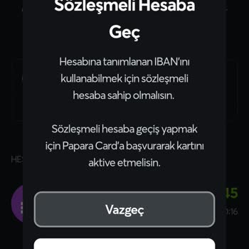 Papara Card IBAN İçin Sözleşmeli Hesaba Geçin Uyarısı