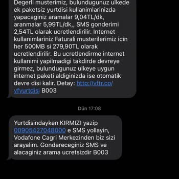Vodafone Yurt Dışı SMS Ücretlendirme Sorunu