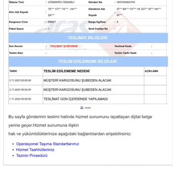 Aras Kargo Kargo Teslim Edilmeme
