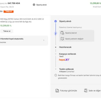 hepsiJET Teslim Edilmeyen Ürünler Tarih Değiştirme