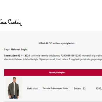 Pierre Cardin Giyim Pierre Cardin Ürünü Satıp Ürünü Göndermemesi