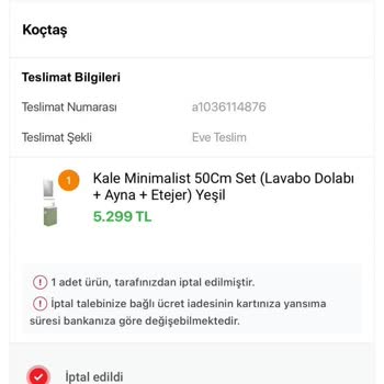 Koçtaş'tan Alınan Kale Marka Ürün Aylardır Gönderilemedi