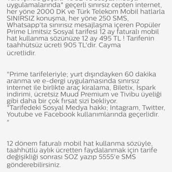 Türk Telekom 40GB Cepten İnternet+sınırsız Sosyal Medya Paketinde Hata