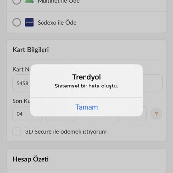 Trendyol Sistemsel Hatadan Yemek Siparişi Verememek.