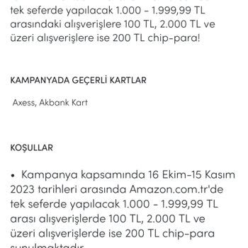 Akbank-Amazon Kampanyasından 200₺ Chip-parayı Vermiyor.