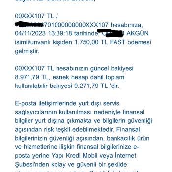 Yapı Kredi Bankası E-Mail Bildirim Hatası