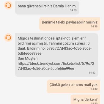 Trendyol Hızlı Market Sipariş İptali Hk.