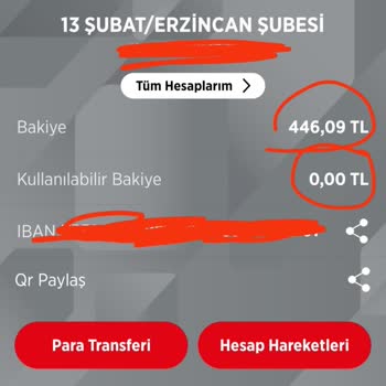 Ziraat Bankası Kullanılabilir Bakiye 0 TL Gözüküyor