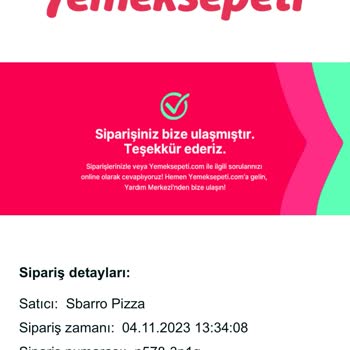 Sbarro Yemek Sepeti Sorumsuzluğu