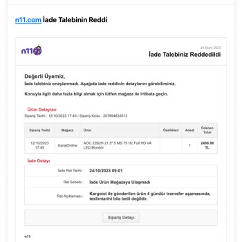 Garaj Online İade Ettiğim Ürünün Parasının Geri Verilmesi