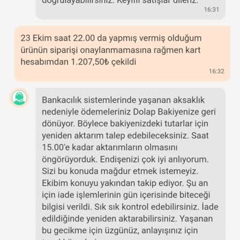 Trendyol Gerçekleşmeyen Alışveriş İçin Çekilen Bedelin İade Edilmemesi