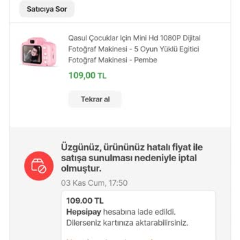 Hepsiburada Ürünü Satıcı İptal Etti Ama Satışa Devam Ediyor