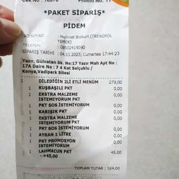 Pidem Restaurant Eksik Sipariş Getirilmesi Ve Çözüm Üretilememesi