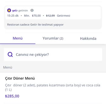 Getir Antakya Çıtır Döner&fast Food İşletme İle İnternetteki Fiyat Farklı