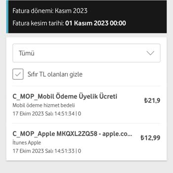 Vodafone Fazla Yansıtılan Fatura