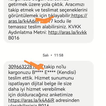 Aras Kargo Olmayan Siparişimi Teslim Aldığıma Dair Mesaj