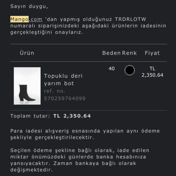 Mango Eksik Para İadesi