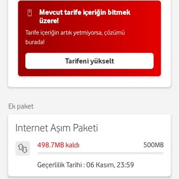 Vodafone Tarife İnternetim Bitmeden Otomatik Paket Aşımı İnternete Tanımlanması