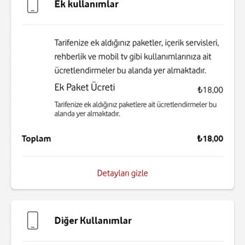 Vodafone Bilgim Dışında Faturama Ek Paket.