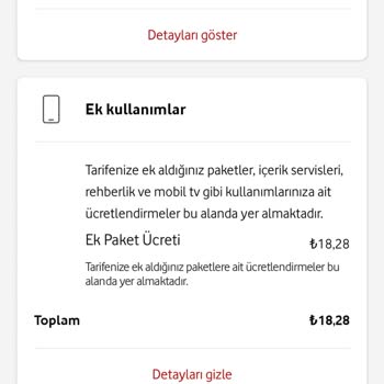 Vodafone Bilgim Dışında Faturama Ek Paket.