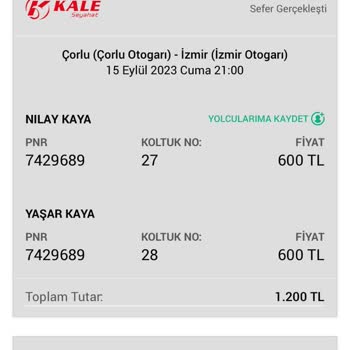 Kale Seyahat Sefer Süresinin 3.5 Saat Uzaması