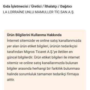Migros La Lorraine Marka Ekmeğin İçeriği Hakkında