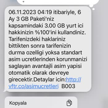 Vodafone Durma Özelliğine Rağmen İnternet Aşımı Ek Ücret