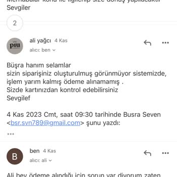 Piu Cosmetic Ödeme Alınmasına Rağmen Sipariş Oluşmamış Görünüyor.
