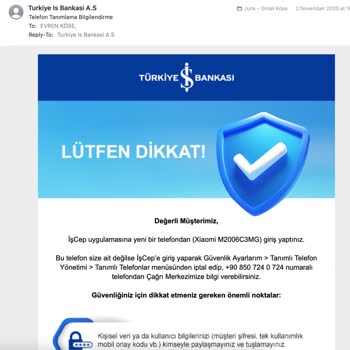 İş Bankası'ndan Olmayan Hesabın Bilgileri E-mail Gönderiliyor
