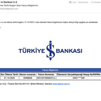 İş Bankası'ndan Olmayan Hesabın Bilgileri E-mail Gönderiliyor