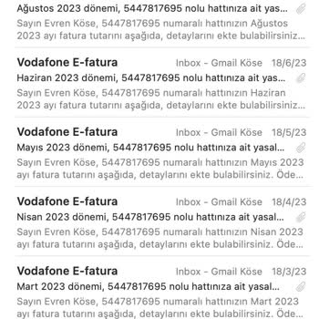 Vodafone Adıma Kayıtlı Olmayan Numaranın Detayları E-mail Gönderiliyor