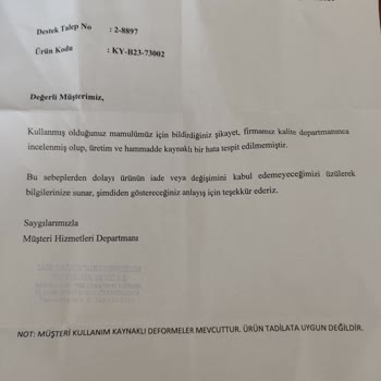 Kayra Giyim Firmanın Satın Alınan Ürüne Sorumluluk Göstermemesi